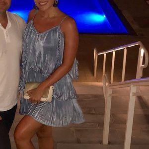 Silk material shiny blue layered dress